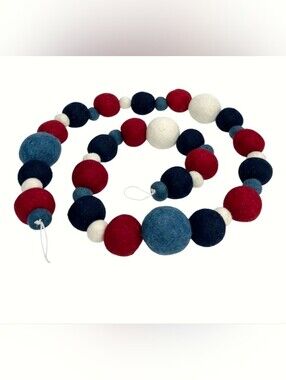 New Red White Blue Beaded Felt wool Garland, 72" patriotic 4th of July Americana